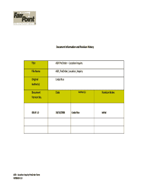 ASR Location Inquiry PreOrder Form