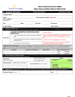 Health Savings Account Debit Card Order Form