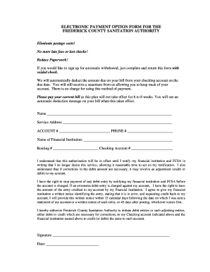 Frederick County Sanitation Authority Electronic Payment Form
