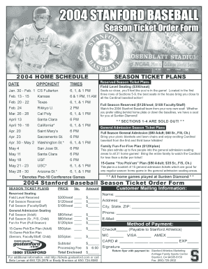 2004 Stanford Baseball Season Ticket Order Form