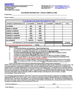 Texas Plan Review and Inspection Project Submittal Form