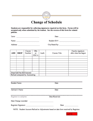Change of Schedule Form