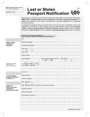 UK Passport Lost or Stolen Notification Form