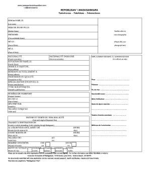 Formulaire de demande de visa pour Madagascar