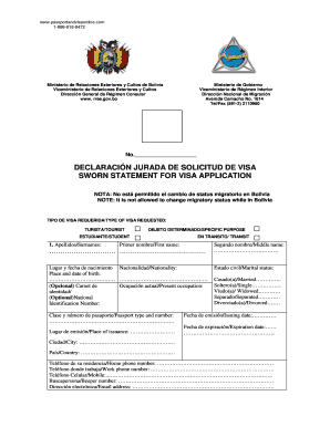 Formulario de Solicitud de Visa de Bolivia