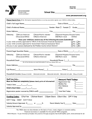 YMCA of the Suncoast School Age Program Registration Form