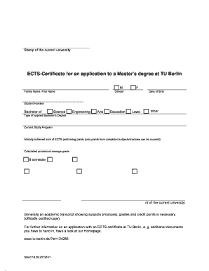 ECTS Certificate for Master’s Degree Application