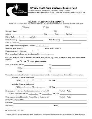 1199SEIU Health Care Employees Pension Fund Request for Pension Estimate