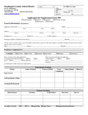 Washington County School District Employment Application Form 505