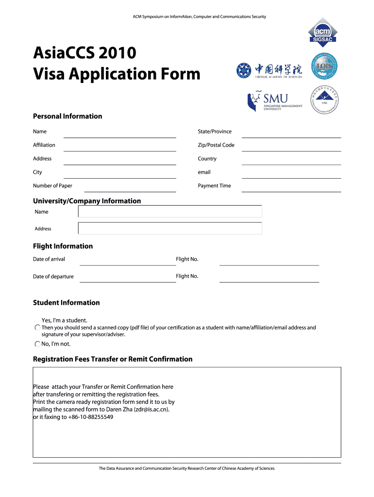 Fillable Online AsiaCCS 2010 Visa Application Form Fax Email Print fillable-online-asiaccs-2010-visa-application-form-fax-email-print