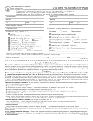 Iowa Sales Tax Exemption Certificate