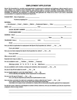 EMPLOYMENT APPLICATION - Sports City
