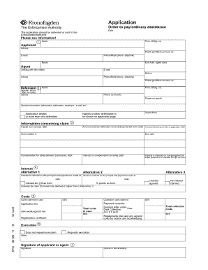 Swedish Enforcement Authority Order to Pay Application