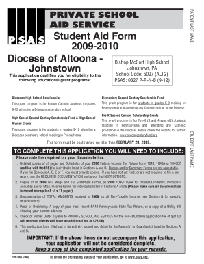 Private School Aid Service Student Aid Form