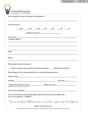 Donation Form for Trichotillomania Learning Center