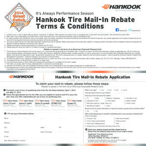 Hankook Tire Mail-In Rebate Form