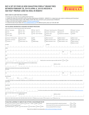 Pirelli Tire Mail-In Rebate Form