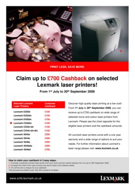 Lexmark Laser Printer Cashback Claim Form