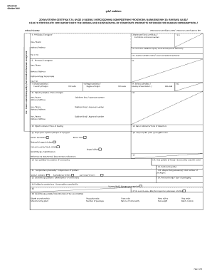 Health Certificate for Import into Bosnia and Herzegovina