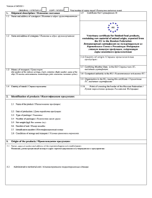 Veterinary Certificate for EU Food Exports to Russia