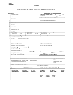 Health Certificate for Import of Poultry Meat into Bosnia and Herzegovina
