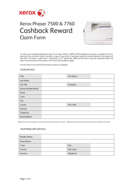 Xerox Phaser 7500 & 7760 Cashback Claim Form