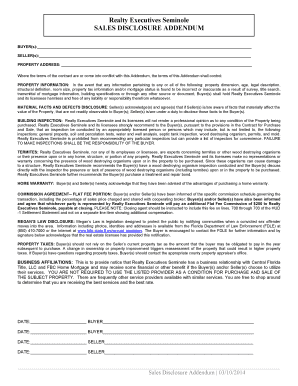 Realty Executives Seminole Sales Disclosure Addendum