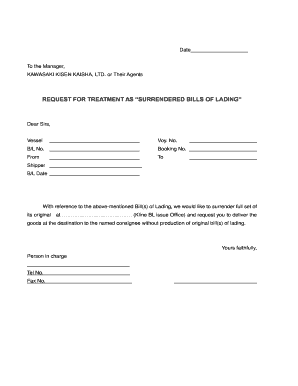 Request for Treatment as Surrendered Bills of Lading