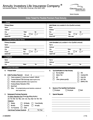 Order Ticket for Flexible Premium Fixed Annuity