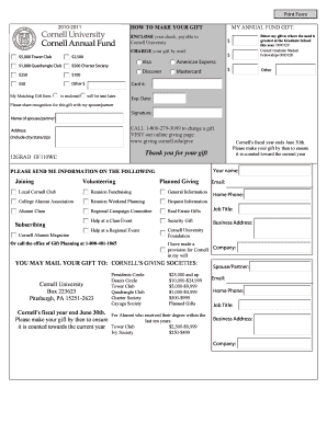 Cornell University Annual Fund Gift Form