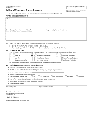 Michigan Business Change or Discontinuance Form