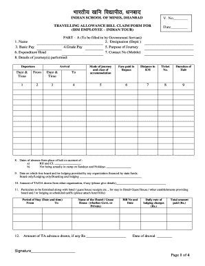 transfer travelling allowance bill form