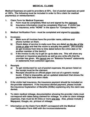 Crime Victims Reparations Medical Expense Claim Form
