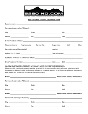 New Customer Account Application Form