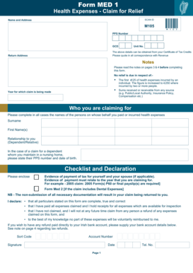Form MED 1 Health Expenses Claim for Relief