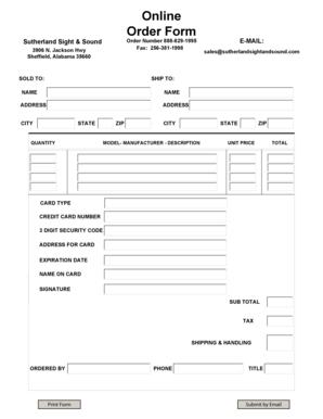 Sutherland Sight & Sound Online Order Form