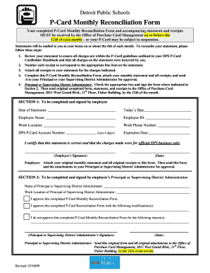 Detroit Public Schools P-Card Reconciliation Form
