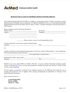 HIPAA Request for Access to Designated Record Set