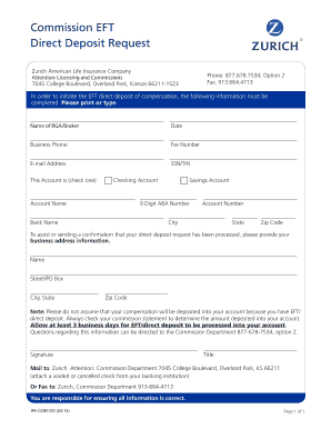 Zurich Eft Form Fill Online Printable Fillable Blank pdfFiller