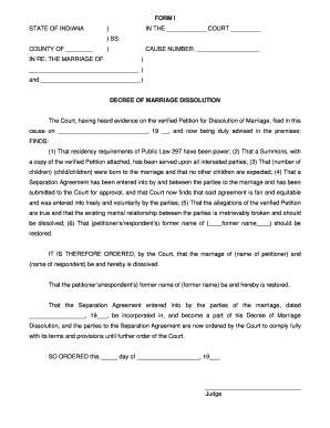 Indiana Decree of Marriage Dissolution