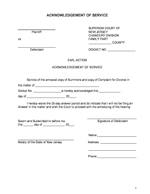 Acknowledgement of Service for Divorce