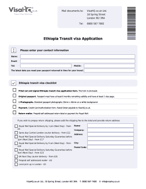 Ethiopia Transit Visa Application Form
