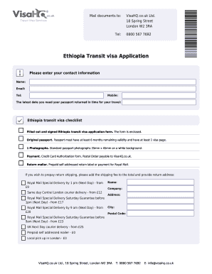 Ethiopia Transit Visa Application Form