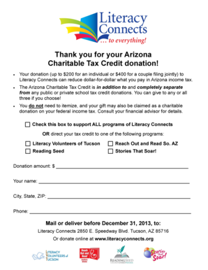 Arizona Charitable Tax Credit Donation Form