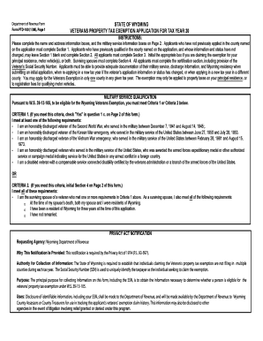 Wyoming Veterans Property Tax Exemption Application