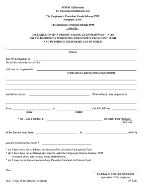 Employee Provident Fund Declaration Form