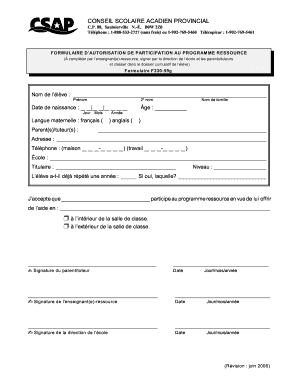 Resource Program Participation Authorization Form
