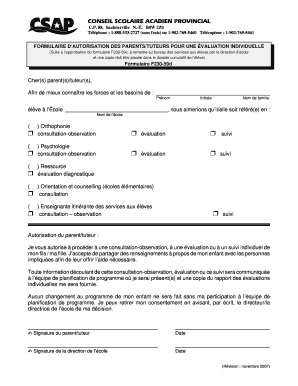 Parent Authorization Form for Individual Evaluation