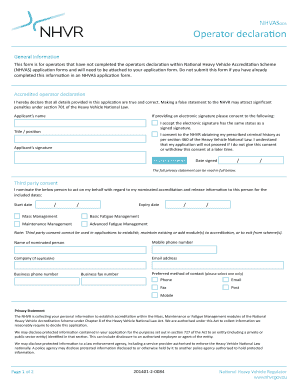 NHVAS Operator Declaration Form
