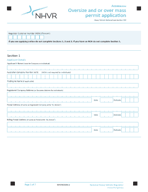 Oversize and Over Mass Permit Application